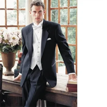 Najpredávanejšie svadobné pánske oblek 3 kusy (bunda + nohavice + vesta + kravatu) klope ženícha smoking vlastné sako