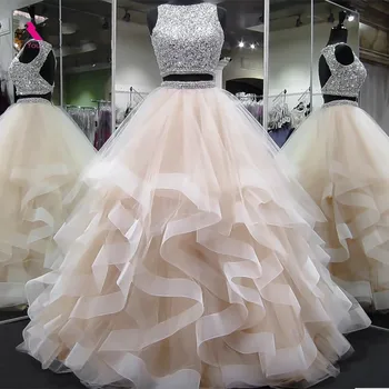 2019 Dve Kus Šiat Prom Sequined Top Vestidos de fiesta largos elegantes de gala Formálne Večerné Šaty Gala jurken