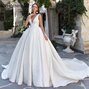 Nový Príchod V Krku Saténové svadobné šaty 2021 plesové šaty, svadobné šaty Plus veľkosť Oblečenie de mariee hochzeitskleid Svadobné šaty