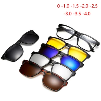 Retro 5+1 Polarizované Krátkozrakosť Klip Slnečné Okuliare, Dioptrické Okuliare, Rám Pre Mužov, Ženy Päť Magnet Nastaviť Zrkadlo 0 -1 -1.5 -2 -2.5 -3 -3.5 -4.0