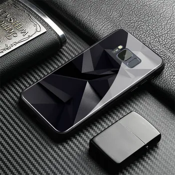 Luxusné abstraktné grafit krištáľové Sklo Cube Mäkké Silikónové Telefón puzdro Pre Samsung Galaxy S7 Okraji S8 S9 S10 e Plus Note8 9 10 PLUS