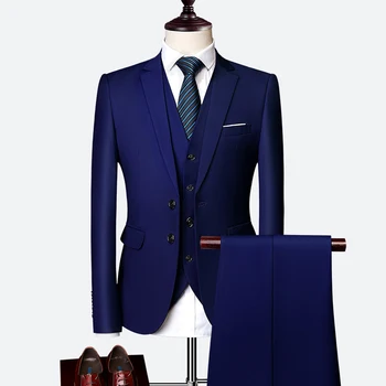 Oblek Mužskej 3 Kus Nastaviť Business pánske Obleky, Komplety Veľké Veľkosti Boutique Vyhovovali Slim 2020 High-end Formálne Fit Strany Svadobné Pravidelné