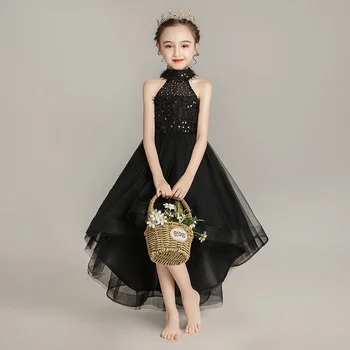 Čierny Kvet Dievča Šaty je Yiiya B094 Elegantné plavky s uväzovaním za bez Rukávov High Low Dĺžka Sprievod Šaty 2020 Tylu Dievčatá Princezná Šaty