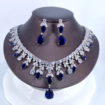 2021 nové módne luxusné modrá kvapka vody cz zirkón náušnice, náhrdelník,svadobné nevesty večeru šaty, šperky doprava zadarmo