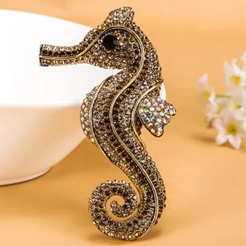 Zlxgirl Veľká veľkosť Rakúskeho kryštálu seahorse zvierat brošne kolíky Výročie Šperky, kovové zliatiny pánskej módy hidžáb príslušenstvo