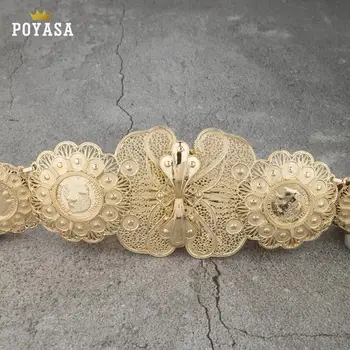 Zadarmo shippping Marocký Kaftane svadobné zlato, meď Kovové mince pás pre ženy