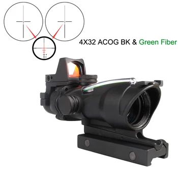 NÁS Skladom ACOG Optika 4x32 Pohľad s RMR Red Dot Červená Zelená Vlákniny Duel Osvetlené Riflescope Airsoft Pre Lov RL6-0006/58