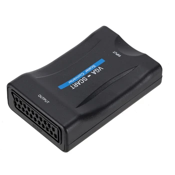 1080P VGA na SCART Video Audio Converter Adaptér + Diaľkové Ovládanie + USB Kábel + VGA Káble