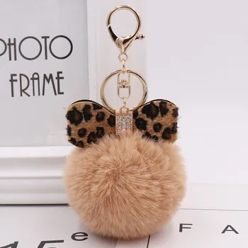 2020 zimné výbuchy Leopard luk plyšové keychain kreatívne darčeky simulácia plyšové ball bag prívesok žena