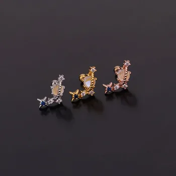 Sellsets 1Pc Nové Multicolor Crystal 20 g Ear Piercing Stud Chrupavky Helix Šperky Conch Veža Skrutku Späť Náušnice