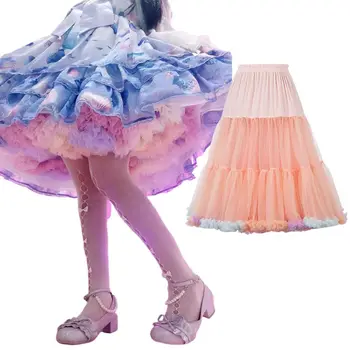 Lolita Vrstvený Opuchnuté Tylu Pettiskirt Rainbow Kontrast Candy Farebné Tutu Sukne Fantázie Volánikmi Spodnička Cosplay Kostým