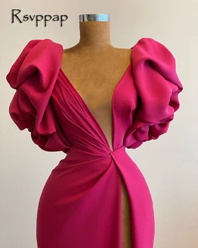 Reálne Vzorky Dlhé Večerné Šaty 2020 Elegantné Vysoké Štrbinou Morská Panna Hot Pink Africkej Ženy Strany Noc Formálne Šaty