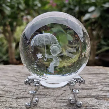 3D Crystal Ball Anjel Figúrka Glass Laserom Vygravírované Oblasti Paperweight Domov Stôl Dekorácie Miniatúrne Ozdoby, Darčeky Remeslá