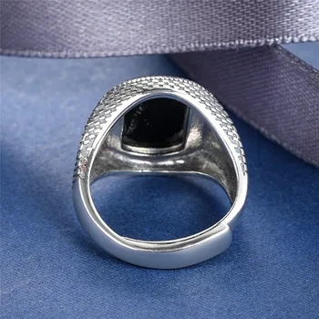 V. YA Čierny Kameň Krúžok pre Mužov, Ženy, Skutočné 925 Sterling Silver Otvorte Veľkosť Vintage Snubné Prstene Thai Strieborné Šperky