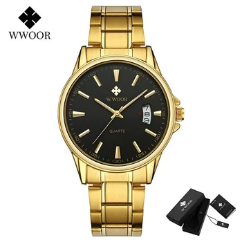 Montre Homme WWOOR pánske Hodinky Top Luxusné Zlaté Náramkové hodinky Quartz Mužov Nepremokavé Dátum Sledovať Klasické Hodiny Muž relogio masculino