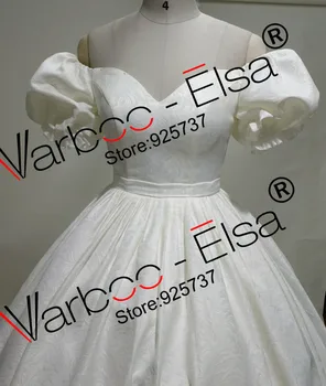 2018 Vestido de Novia ballgown Svadobné Šaty V krku tlač satin Vintage Svadobné Šaty slonoviny spp rukávmi arábia šaty biele