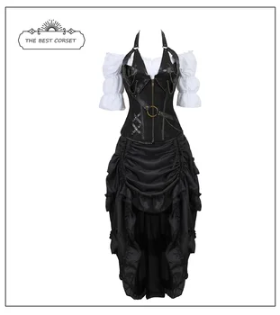 Steampunk Korzet Vintage Šaty sukne Bohyne Kostým Vysoká Nízka Prehrabať Strany Pirát Sukne Lolita Stredoveké Viktoriánskej 3-dielna Sada