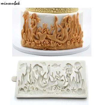 Minsunbak Krásna Morská panna Silikónové Formy DIY Morských Série Koralových Rias Fondant Cake Decoration Nástroj