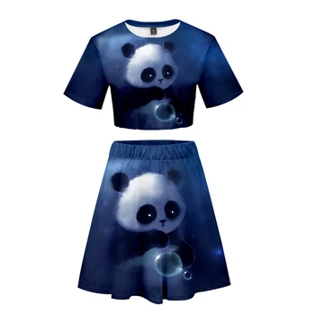 Sukne a Top Nastaviť Vytlačené Ženy Dve Dielna Sada Plodín Top+sukňa Trendy Vhodné Streetwear Oblečenie Móda 2020 Zábavné Panda