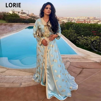 LORIE Arábia Šaty pre Strany Marocký Kaftan Večerné Šaty pre Ženy Formálne Dlhý Rukáv Svetlo Modrá Prom Šaty Plus Veľkosť 2020