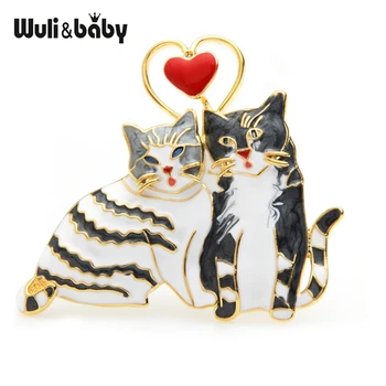Wuli&baby Smalt Dve Mačky Brošňa Pre Ženy Krásne Prúžok Pár Mačiek Zvierat Strany Bežné Brošňa Darov Kolíkmi
