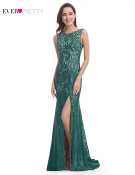 Vintage Čipky Smaragdovo Zelená Bridesmaid, Šaty Ever Pretty Farsali Appliques Sexy Vysoká Rozdeliť Morská Víla Šaty Svadobné Hostí 2020