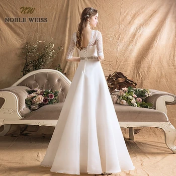Svadobné šaty, organza a-line jednoduché svadobné šaty, sexy podlahy-dĺžka krídla svadobné šaty s pol čipky svadobné šaty